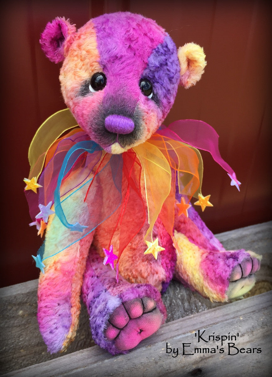 Krispin - 10in hand-dyed rainbow viscose Artist Bear by Emmas Bears