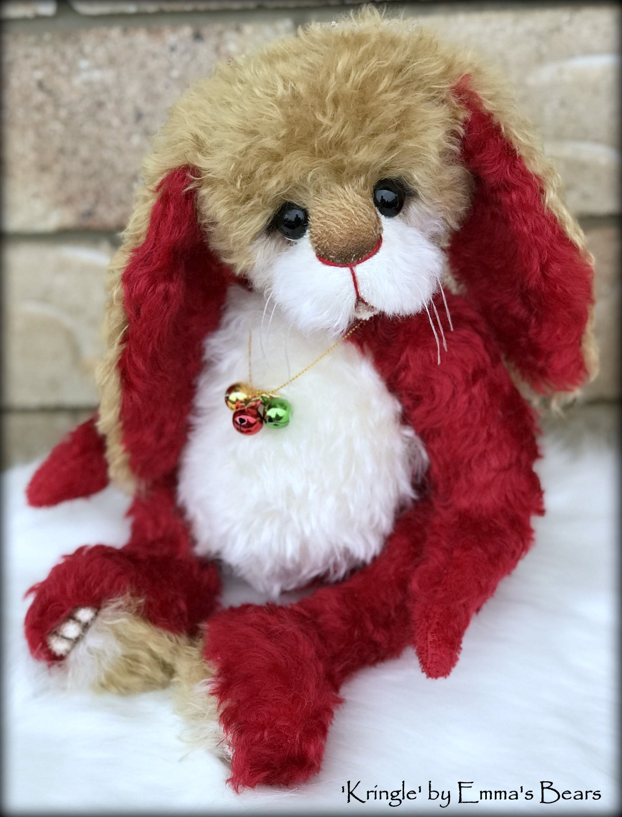 Kringle - 14" kid mohair Christmas artist bunny by Emmas Bears - OOAK