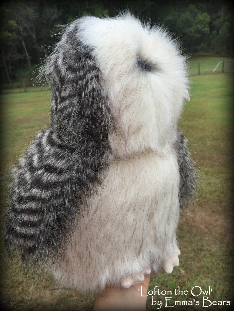 Lofton the Owl - 14" lifesize faux fur artist barn owl  - OOAK by Emma's Bears