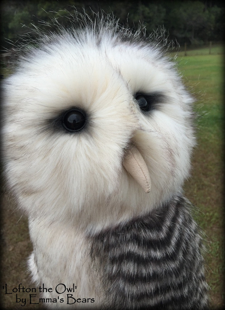 Lofton the Owl - 14" lifesize faux fur artist barn owl  - OOAK by Emma's Bears