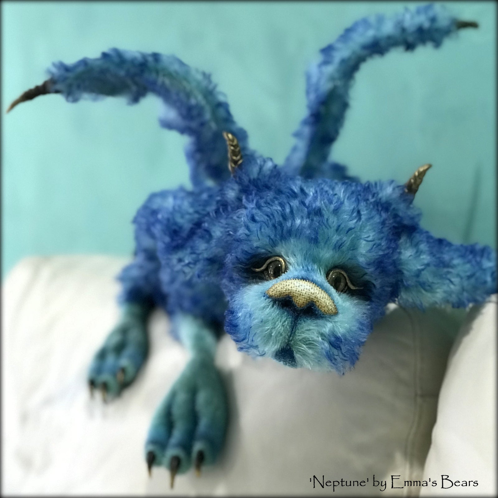 Neptune Dragon - 37" kid mohair dragon soft sculpture - OOAK by Emma's Bears