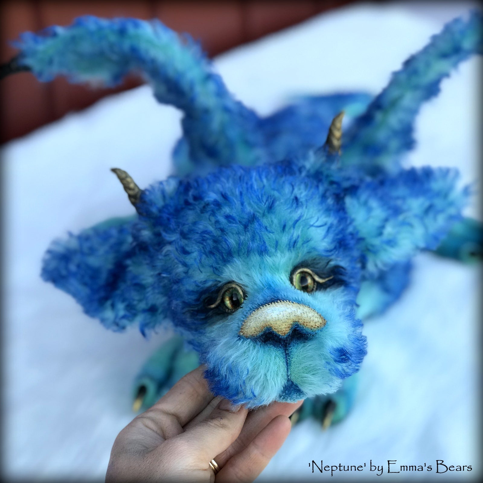 Neptune Dragon - 37" kid mohair dragon soft sculpture - OOAK by Emma's Bears