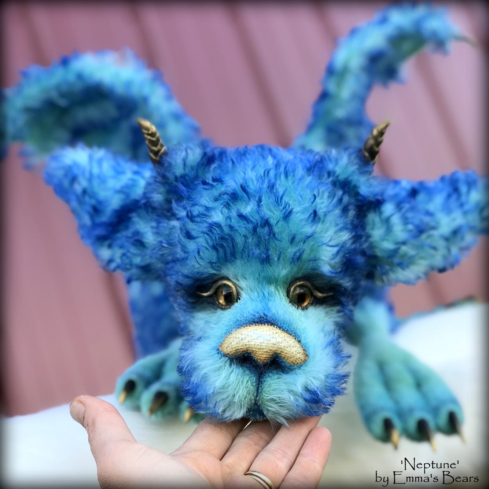 Neptune Dragon - 37" kid mohair dragon soft sculpture - OOAK by Emma's Bears