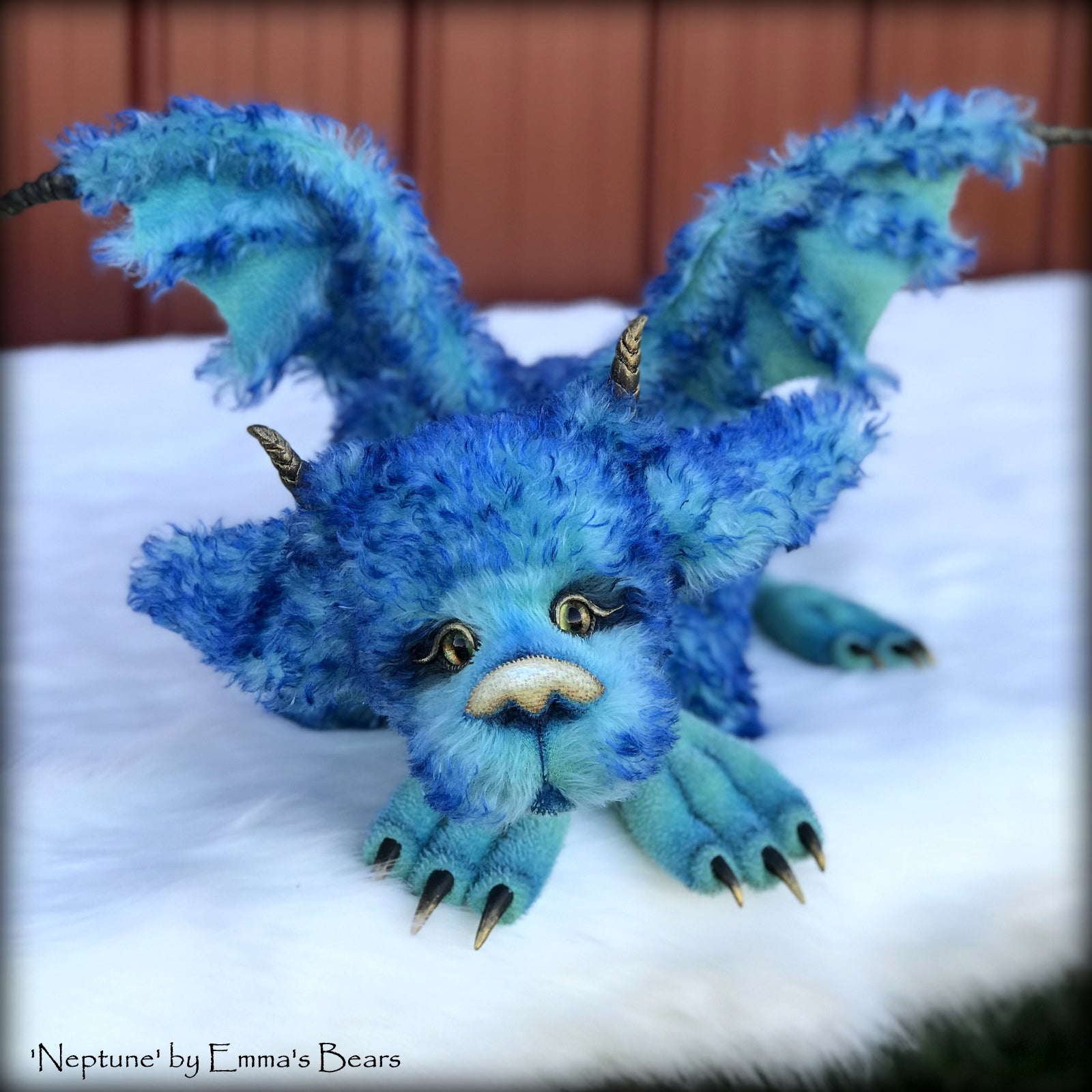 Neptune Dragon - 37" kid mohair dragon soft sculpture - OOAK by Emma's Bears