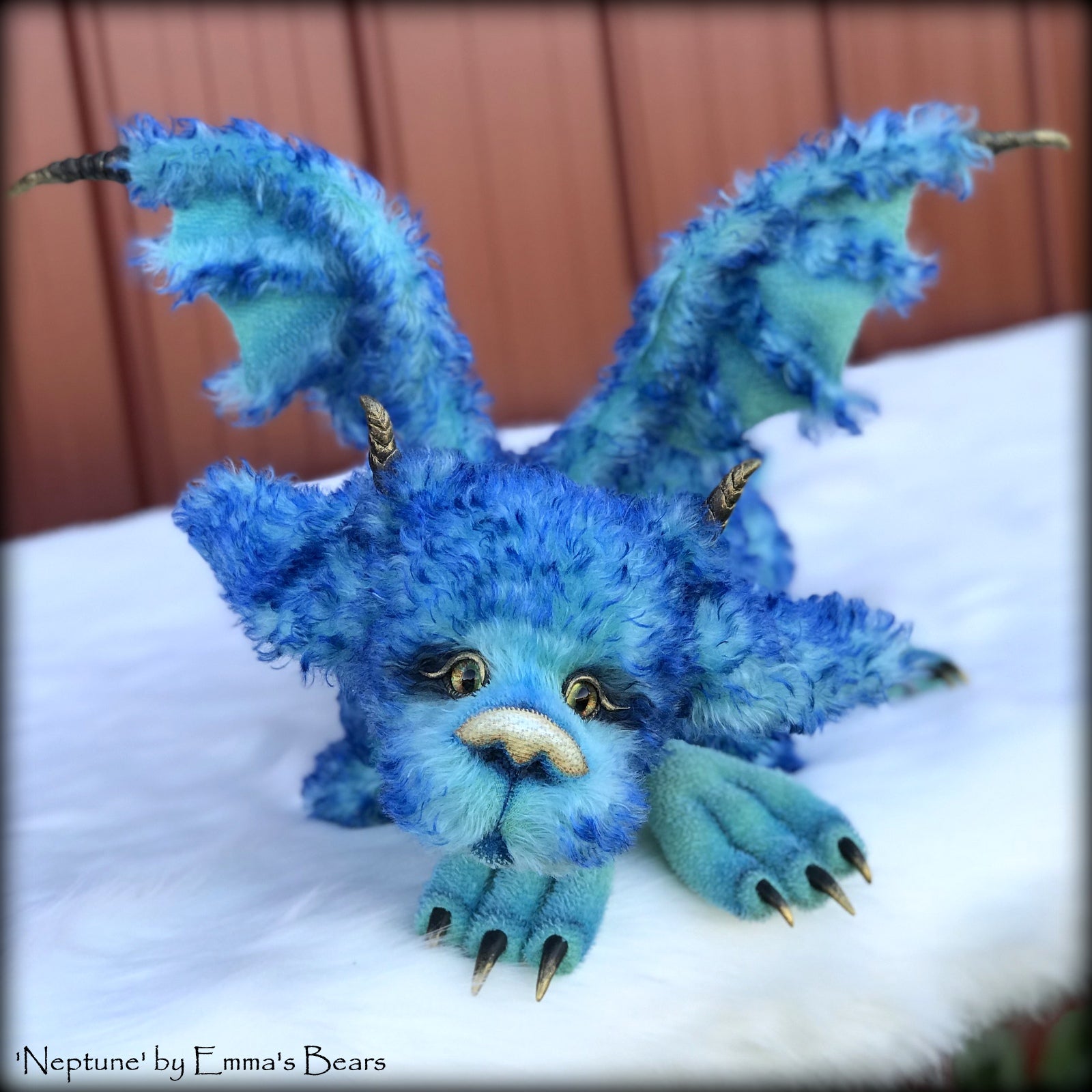 Neptune Dragon - 37" kid mohair dragon soft sculpture - OOAK by Emma's Bears