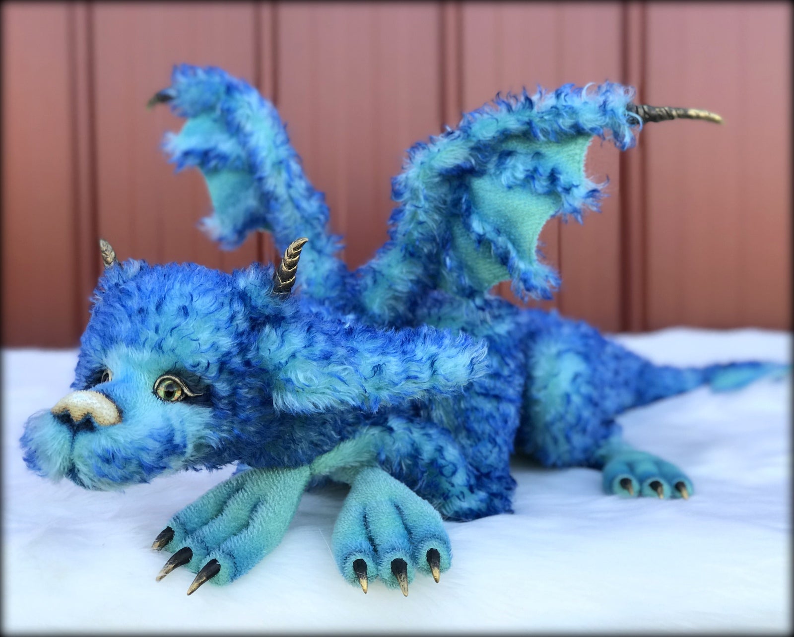 Neptune Dragon - 37" kid mohair dragon soft sculpture - OOAK by Emma's Bears