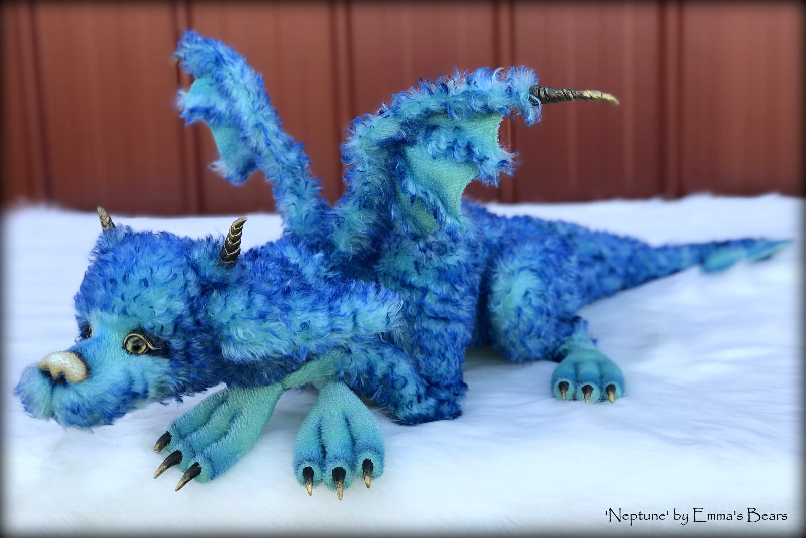 Neptune Dragon - 37" kid mohair dragon soft sculpture - OOAK by Emma's Bears