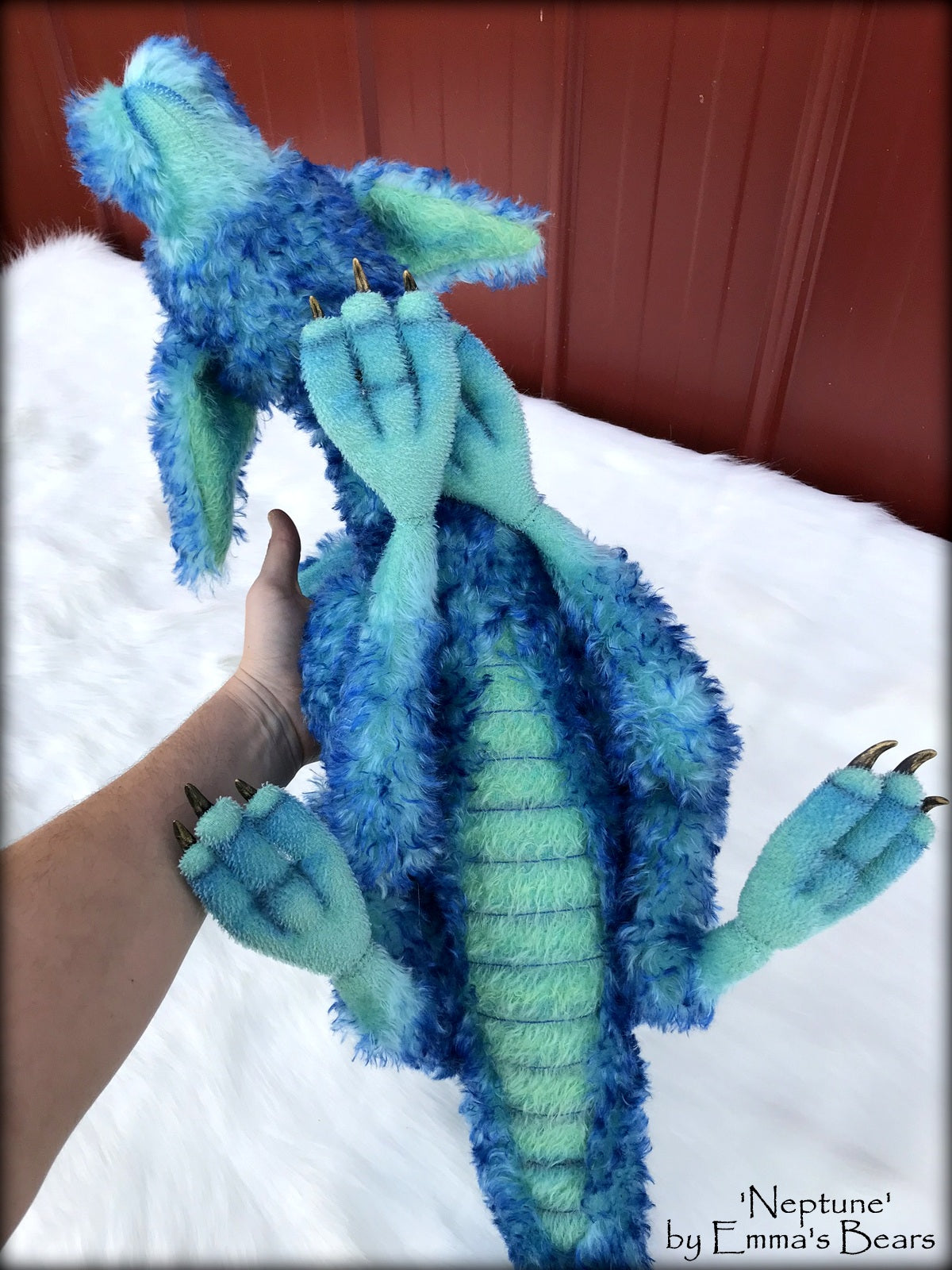 Neptune Dragon - 37" kid mohair dragon soft sculpture - OOAK by Emma's Bears
