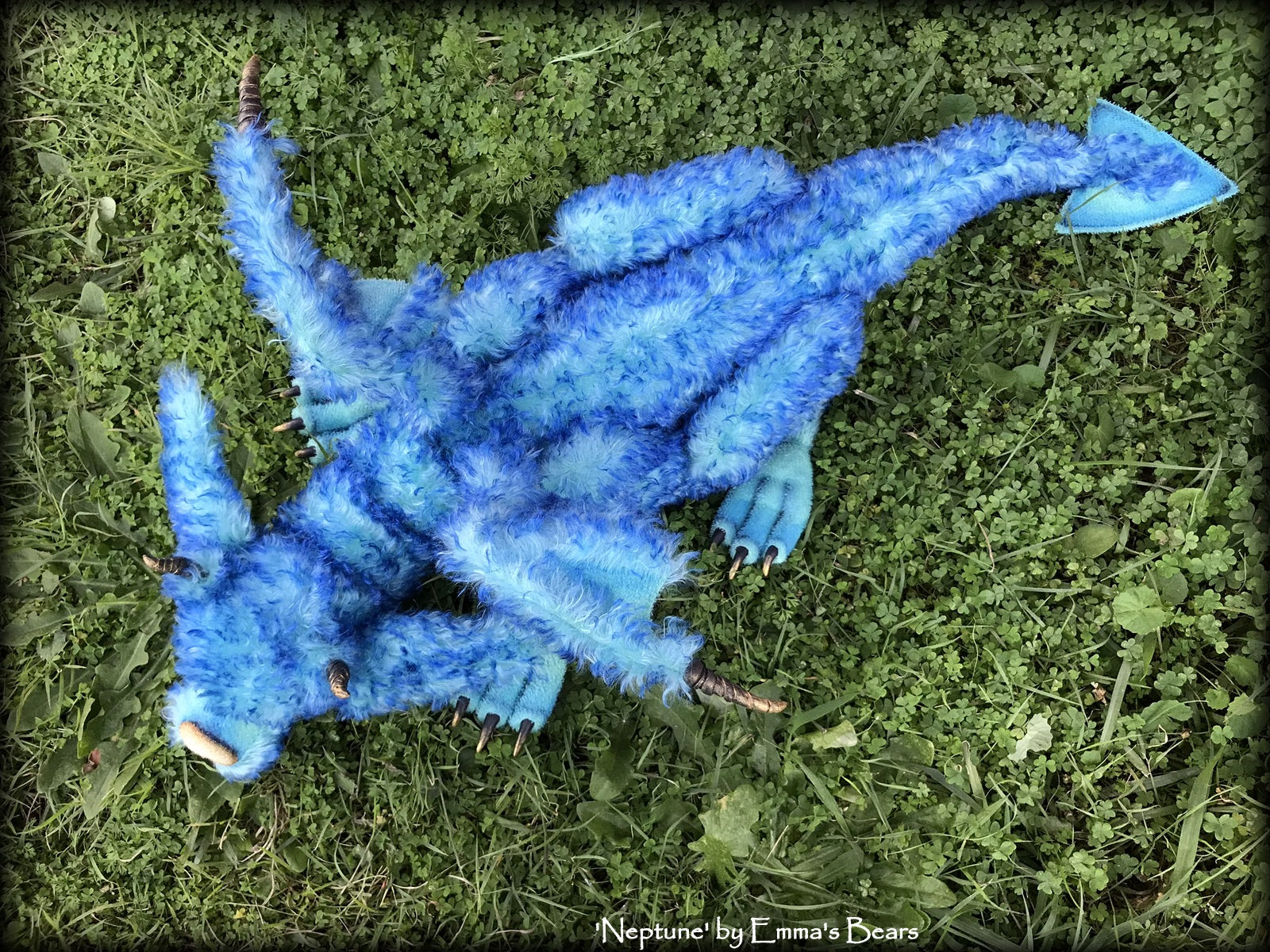 Neptune Dragon - 37" kid mohair dragon soft sculpture - OOAK by Emma's Bears