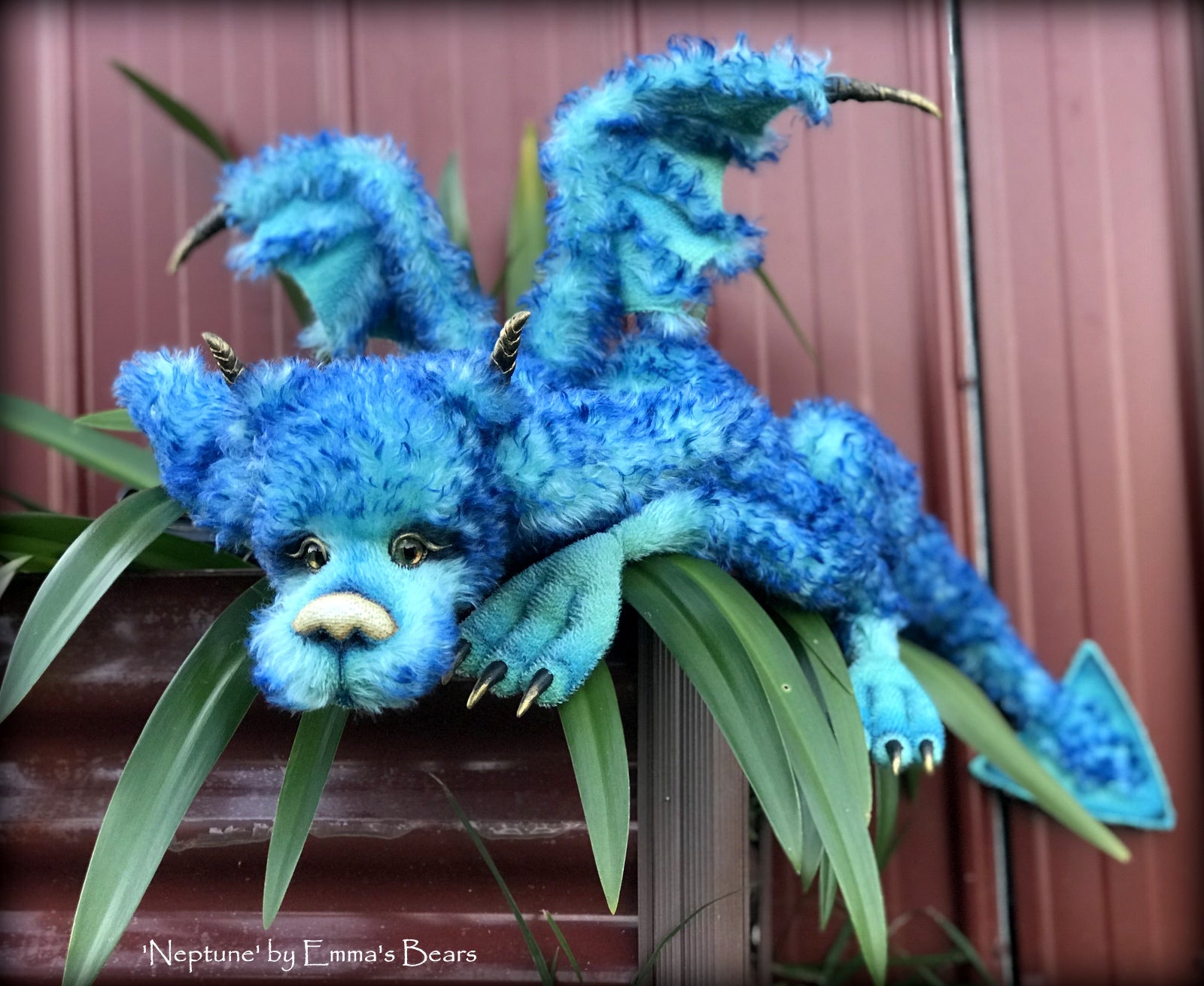 Neptune Dragon - 37" kid mohair dragon soft sculpture - OOAK by Emma's Bears