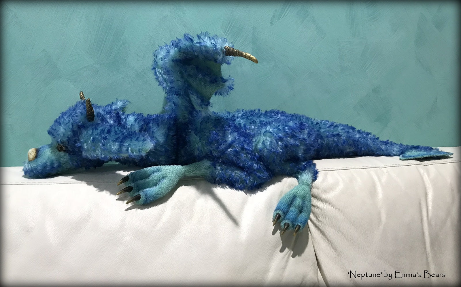 Neptune Dragon - 37" kid mohair dragon soft sculpture - OOAK by Emma's Bears