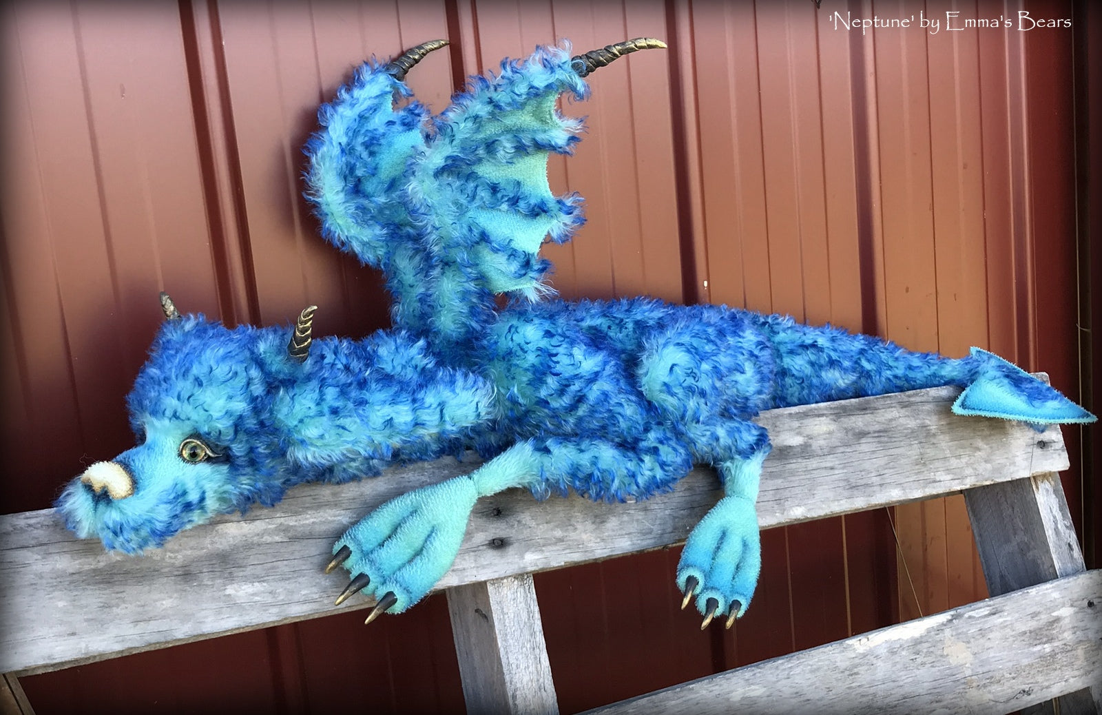 Neptune Dragon - 37" kid mohair dragon soft sculpture - OOAK by Emma's Bears