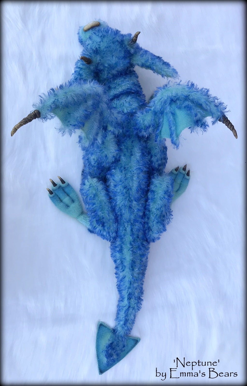 Neptune Dragon - 37" kid mohair dragon soft sculpture - OOAK by Emma's Bears