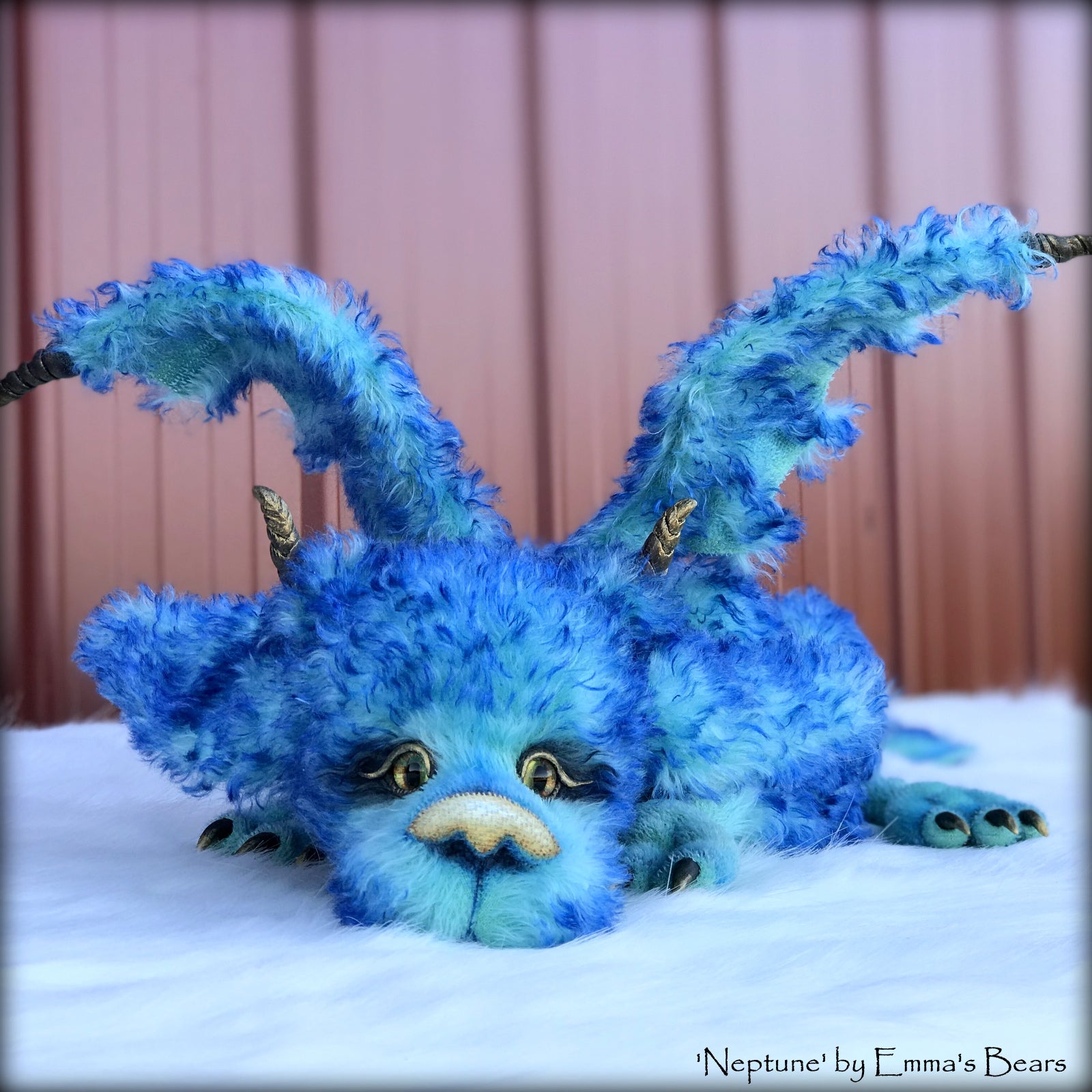 Neptune Dragon - 37" kid mohair dragon soft sculpture - OOAK by Emma's Bears