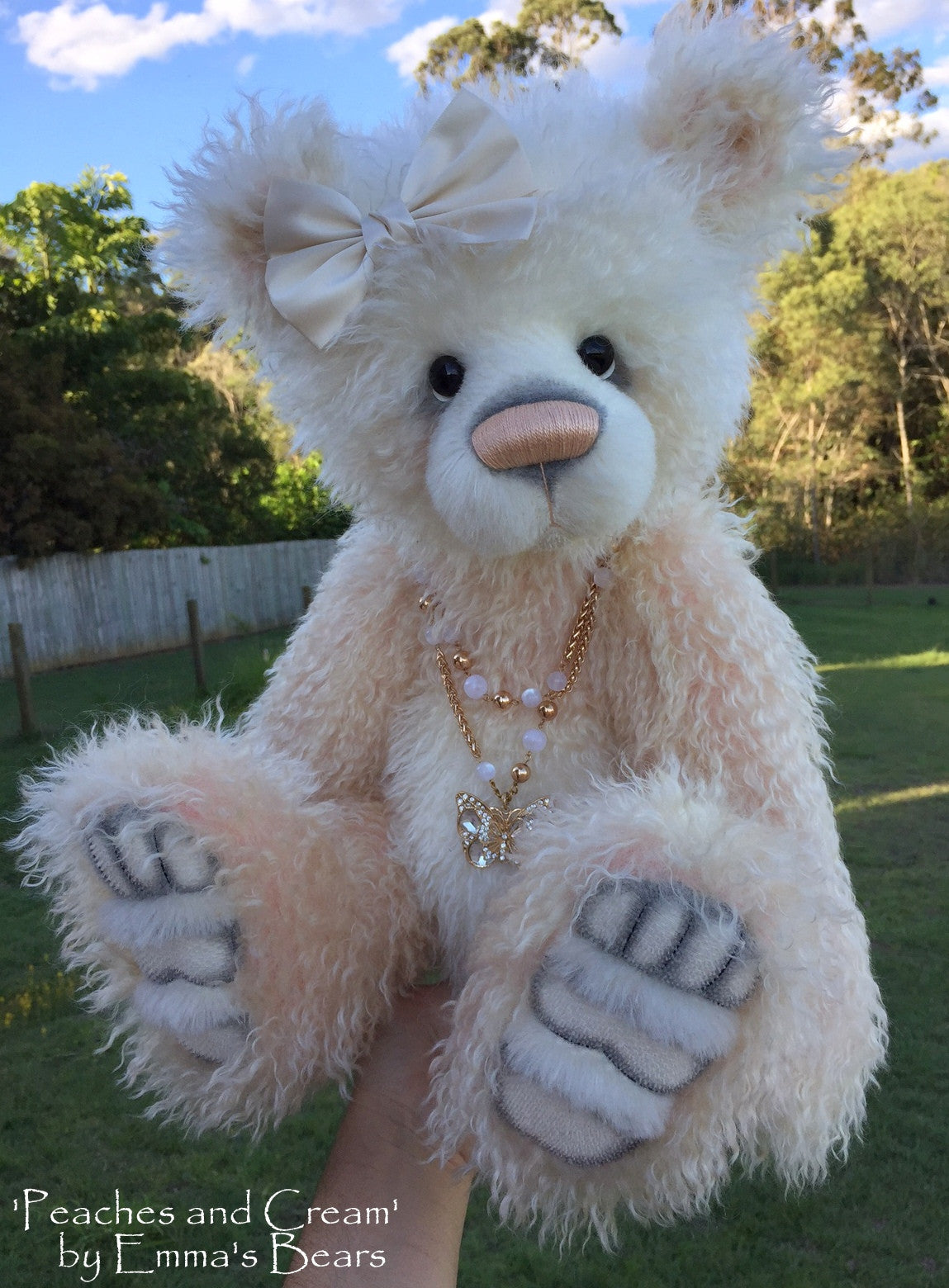 Peaches and Cream - 23IN hand dyed rainbow mohair bear by Emmas Bears - OOAK