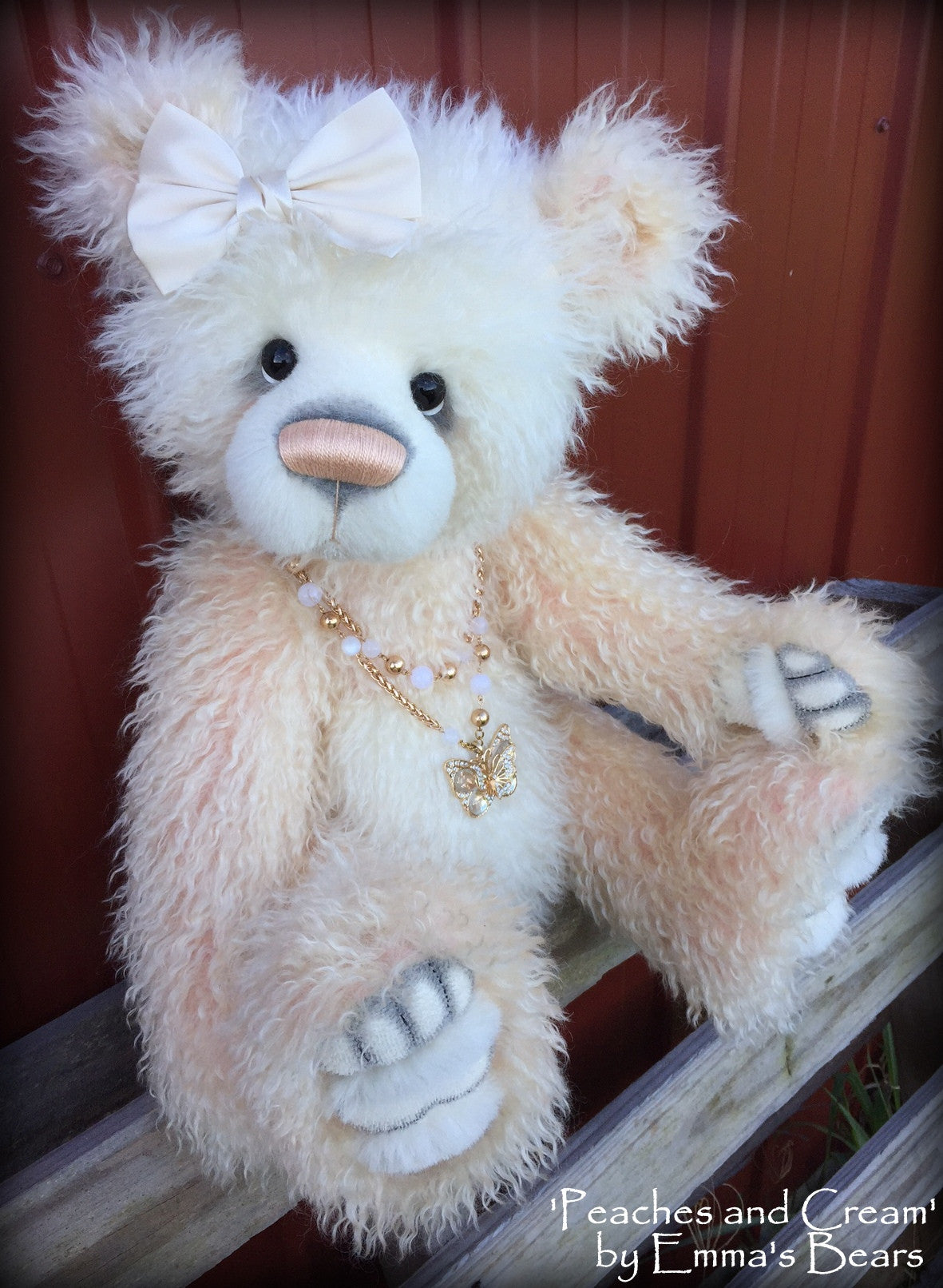 Peaches and Cream - 23IN hand dyed rainbow mohair bear by Emmas Bears - OOAK