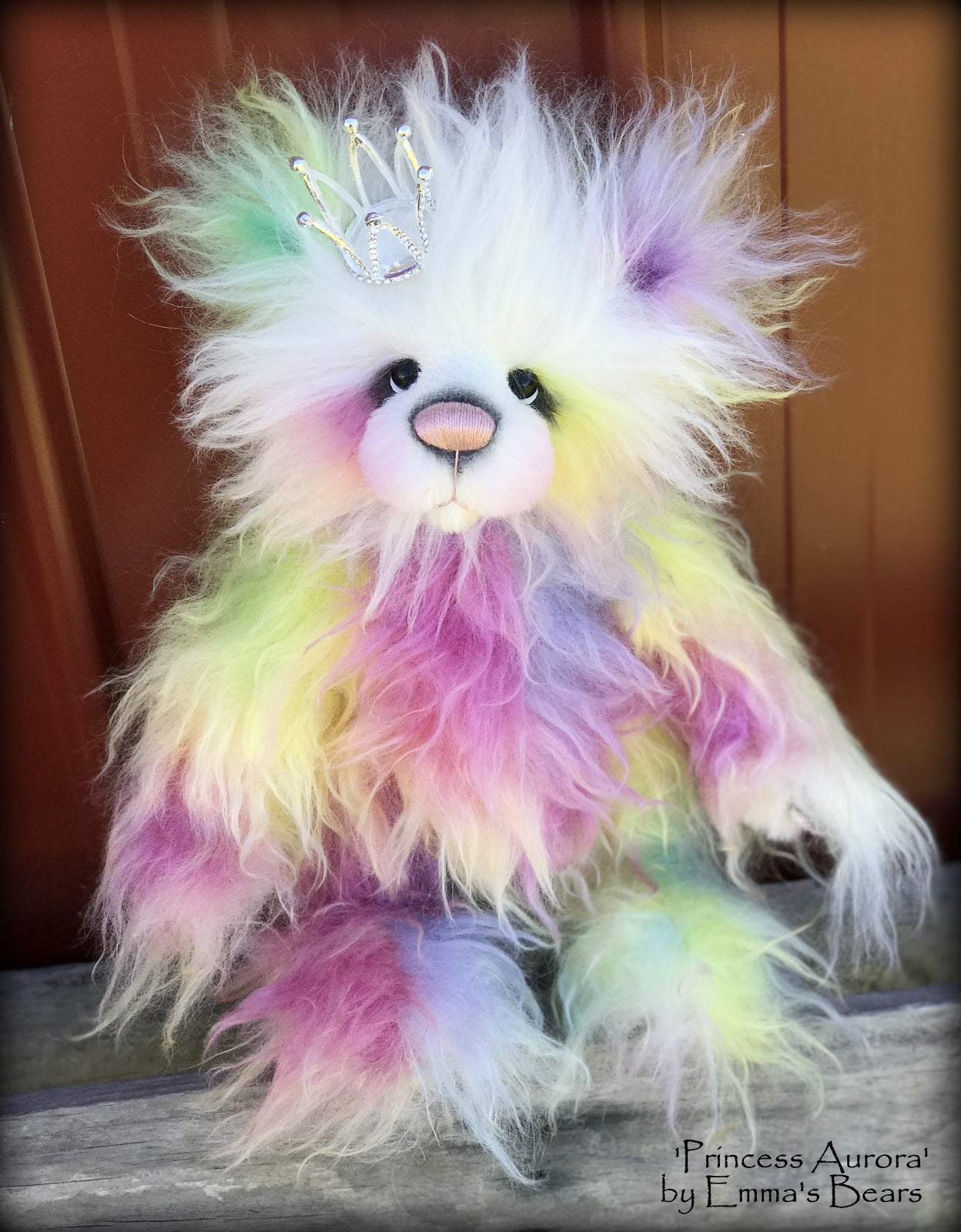 Princess Aurora - 13" hand-dyed rainbow mohair Artist Bear by Emma's Bears - OOAK