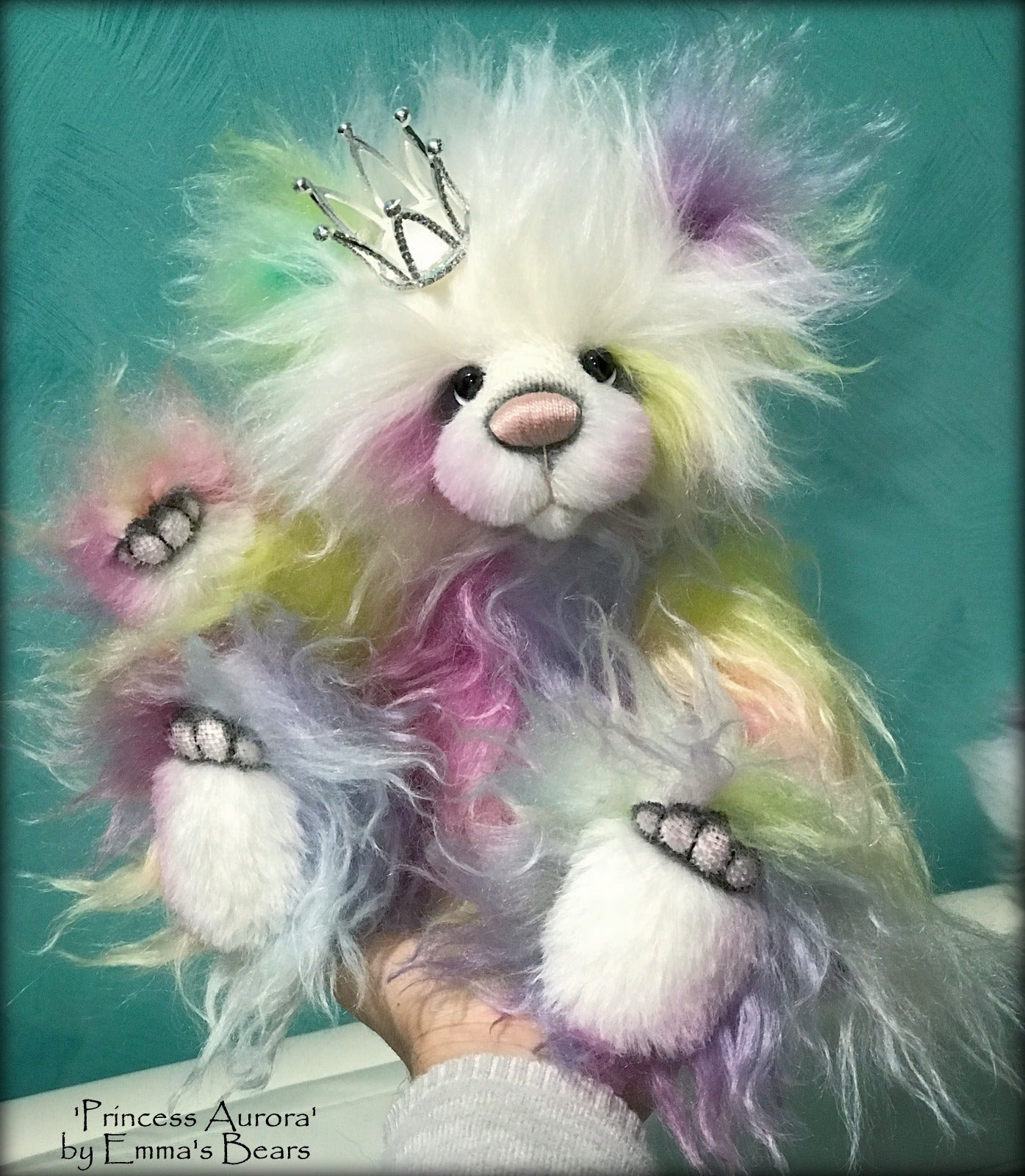 Princess Aurora - 13" hand-dyed rainbow mohair Artist Bear by Emma's Bears - OOAK