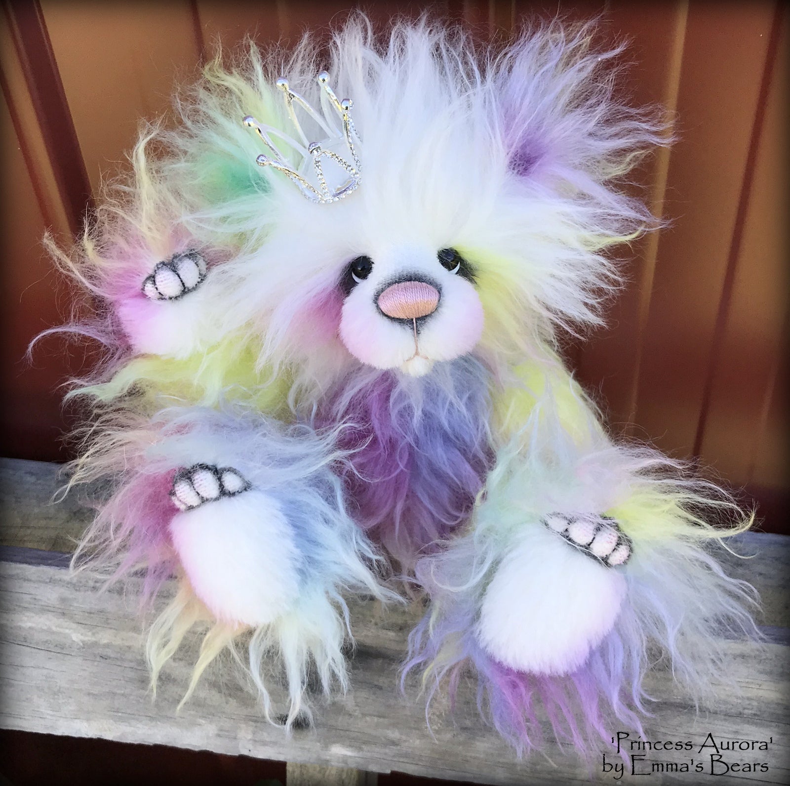 Princess Aurora - 13" hand-dyed rainbow mohair Artist Bear by Emma's Bears - OOAK