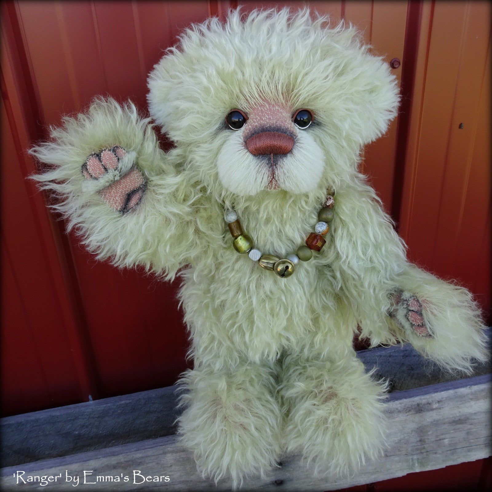 Ranger - 17" green hand dyed mohair artist bear by Emma's Bears  - OOAK