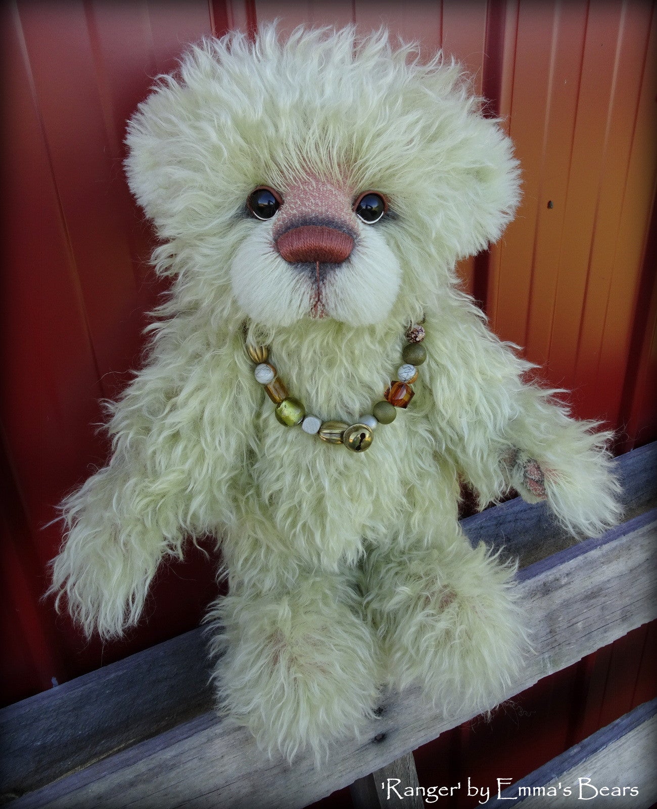 Ranger - 17" green hand dyed mohair artist bear by Emma's Bears  - OOAK