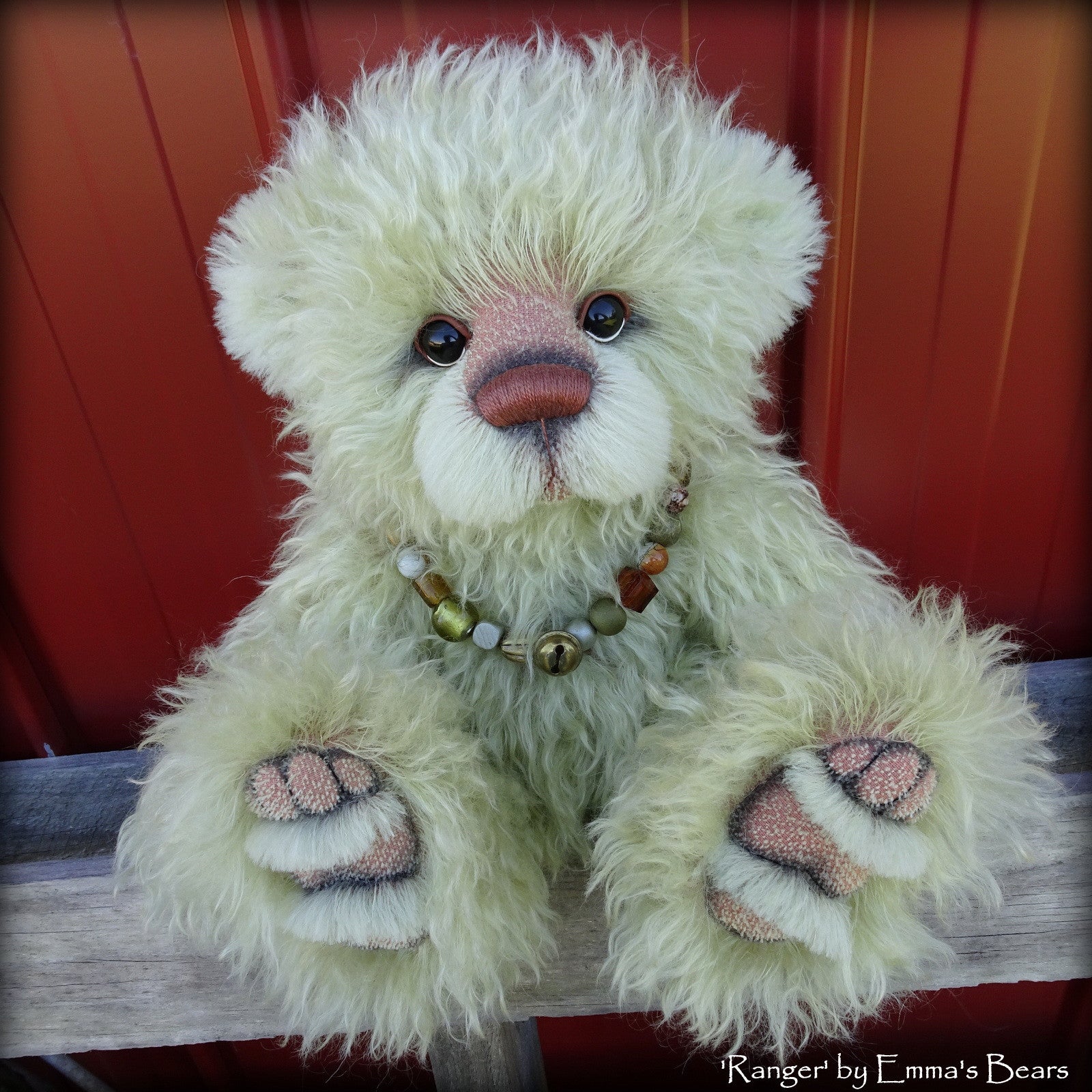 Ranger - 17" green hand dyed mohair artist bear by Emma's Bears  - OOAK
