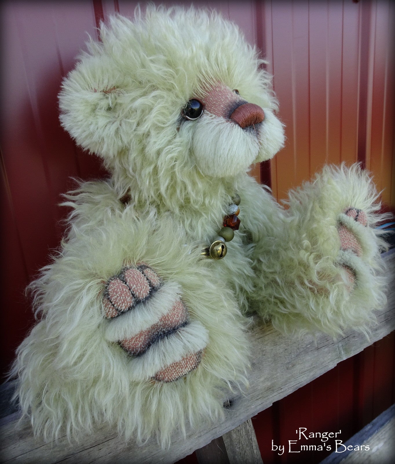 Ranger - 17" green hand dyed mohair artist bear by Emma's Bears  - OOAK