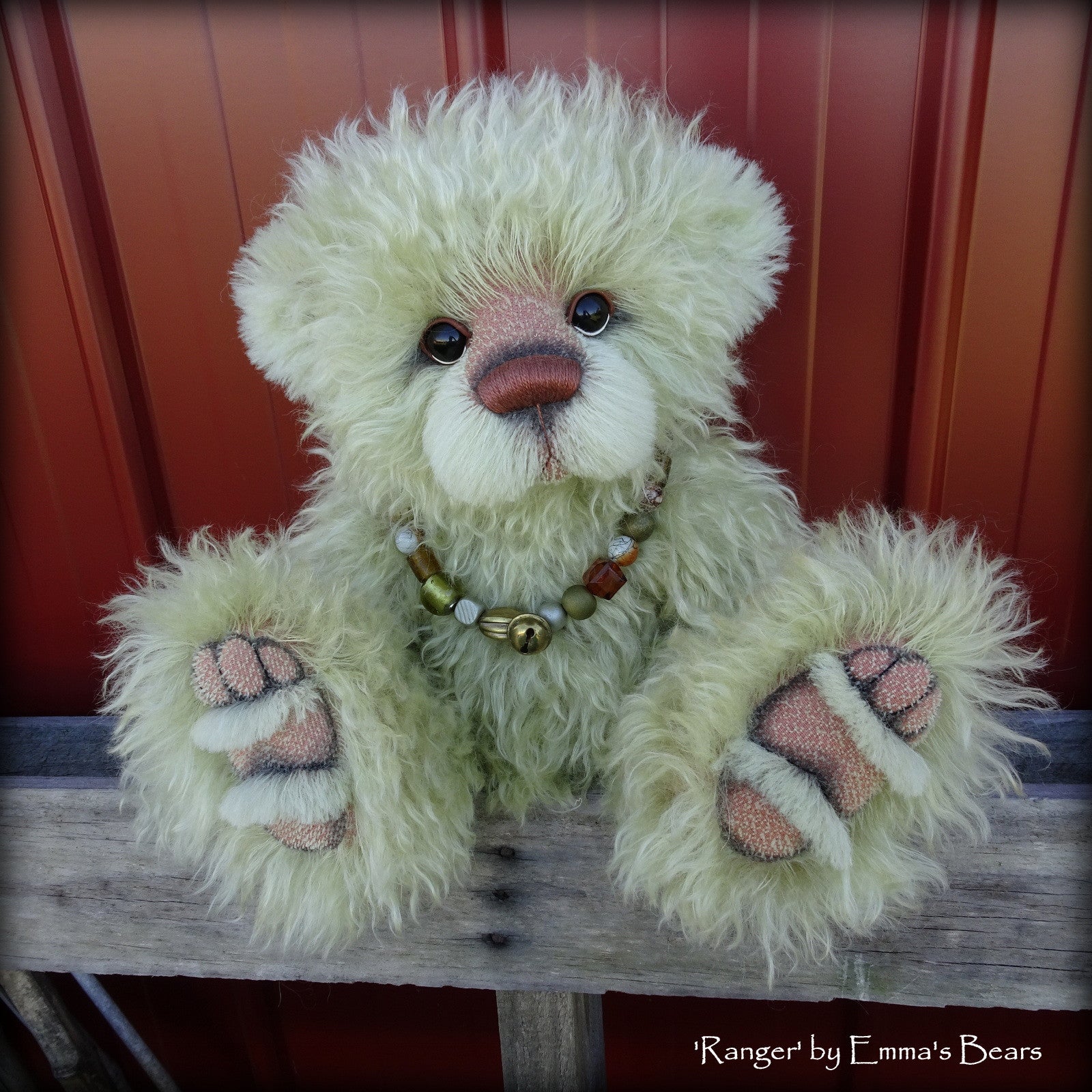 Ranger - 17" green hand dyed mohair artist bear by Emma's Bears  - OOAK