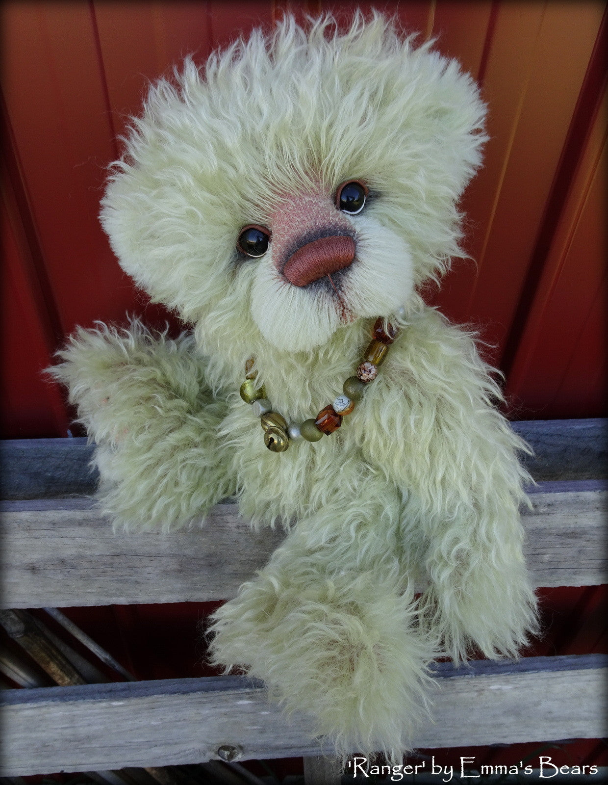 Ranger - 17" green hand dyed mohair artist bear by Emma's Bears  - OOAK