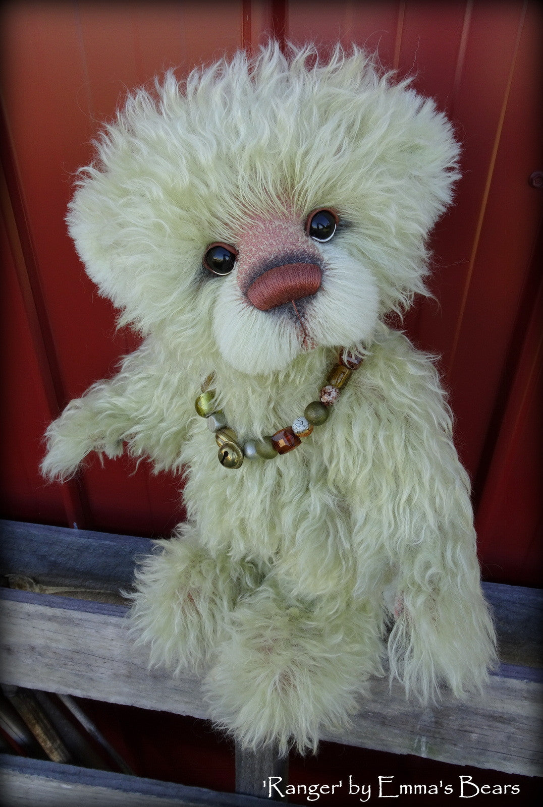 Ranger - 17" green hand dyed mohair artist bear by Emma's Bears  - OOAK