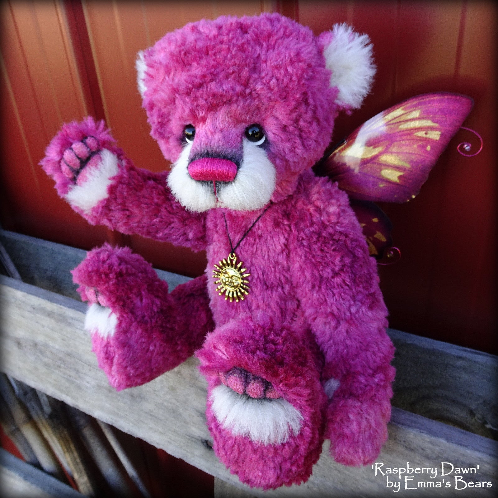 Raspberry Dawn - 13" hand-dyed silk/mohair blend fairy bear by Emmas Bears - OOAK