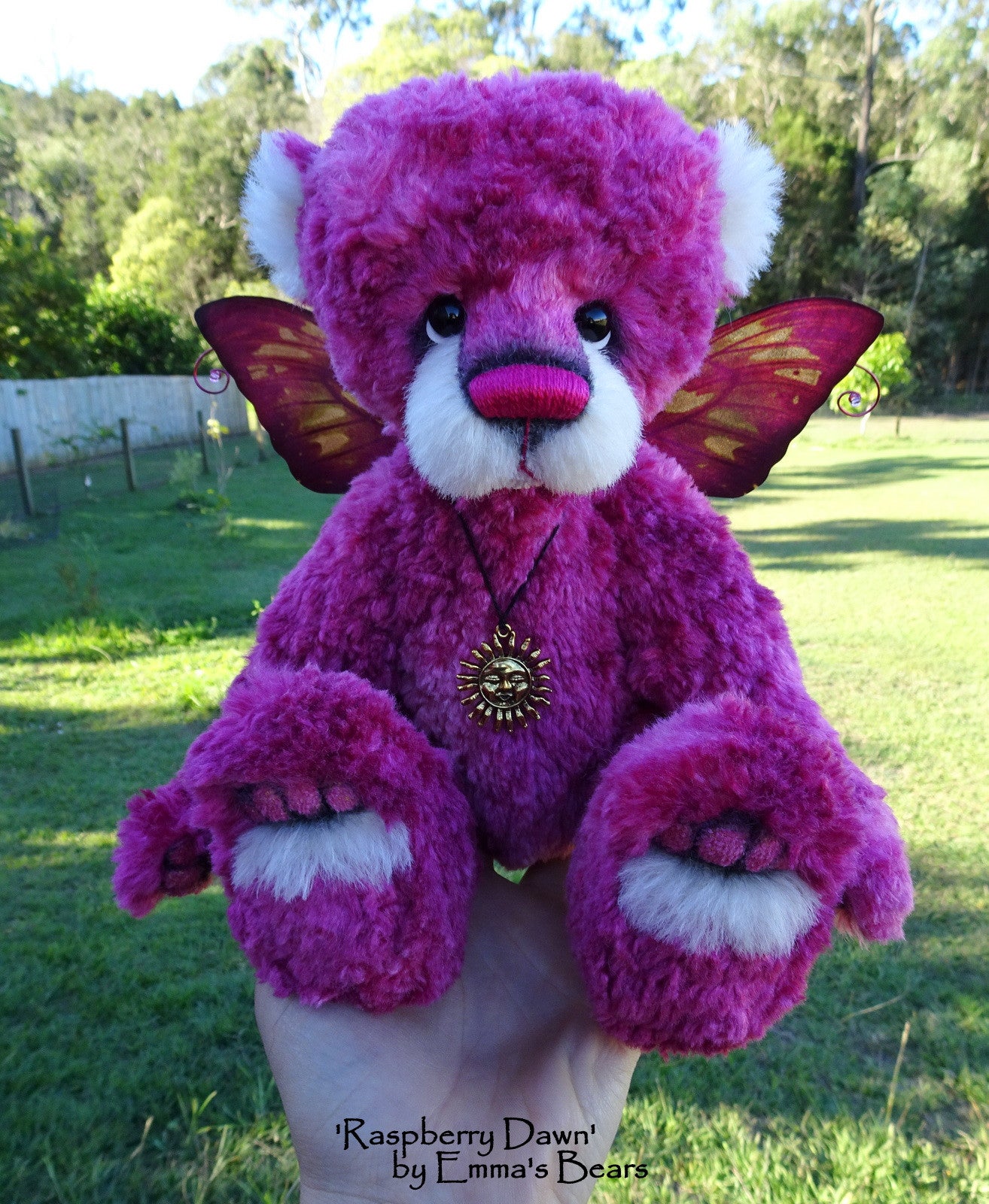 Raspberry Dawn - 13" hand-dyed silk/mohair blend fairy bear by Emmas Bears - OOAK