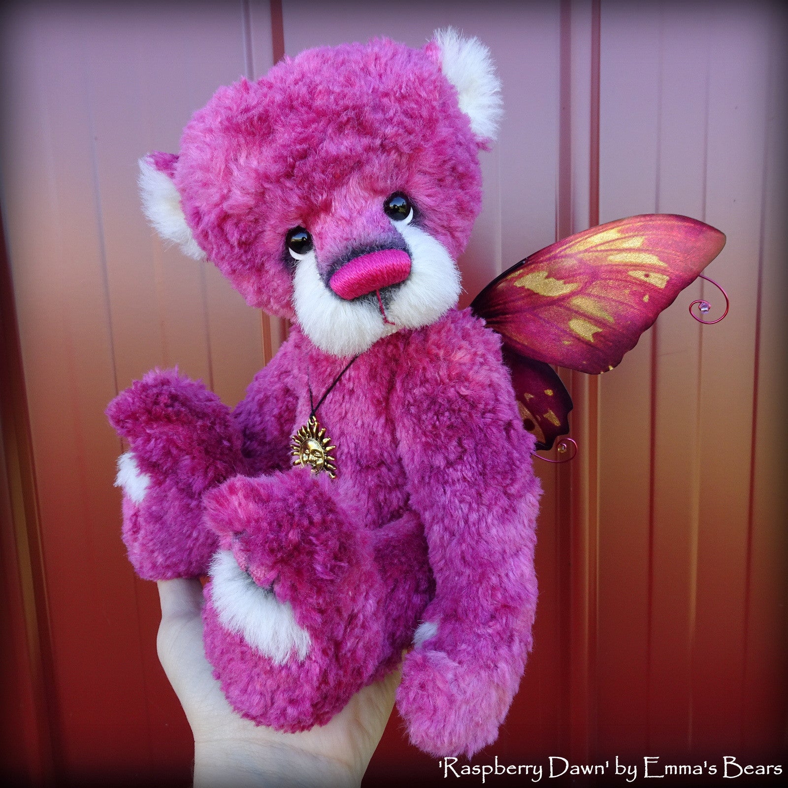 Raspberry Dawn - 13" hand-dyed silk/mohair blend fairy bear by Emmas Bears - OOAK