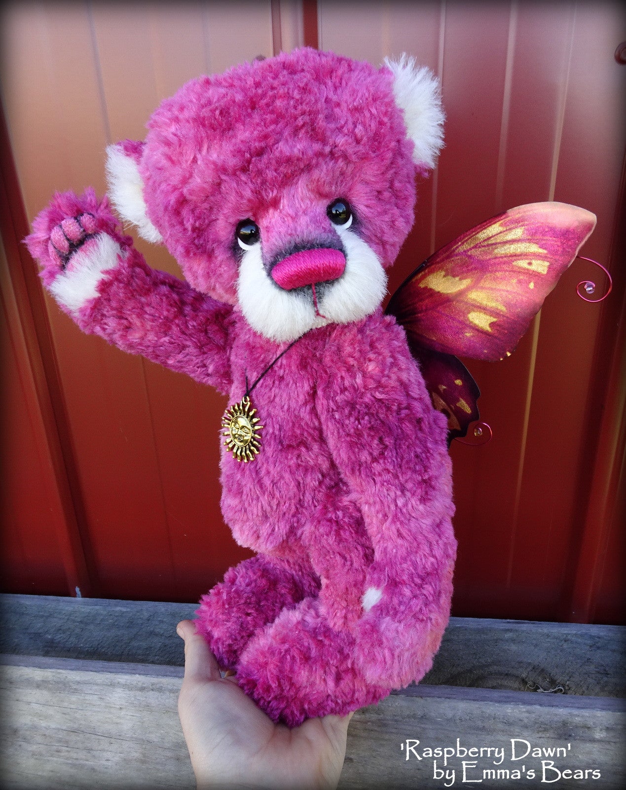 Raspberry Dawn - 13" hand-dyed silk/mohair blend fairy bear by Emmas Bears - OOAK