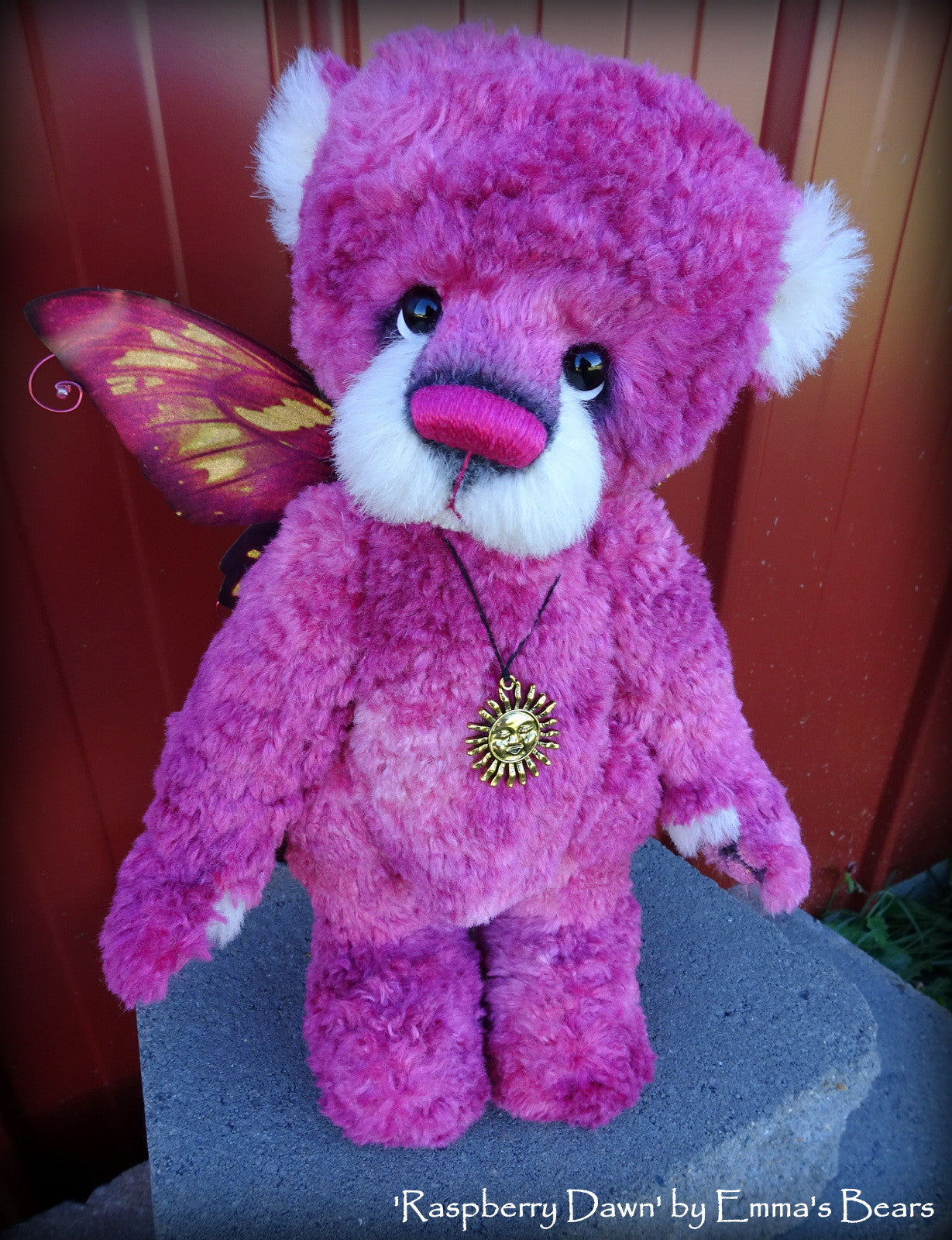 Raspberry Dawn - 13" hand-dyed silk/mohair blend fairy bear by Emmas Bears - OOAK