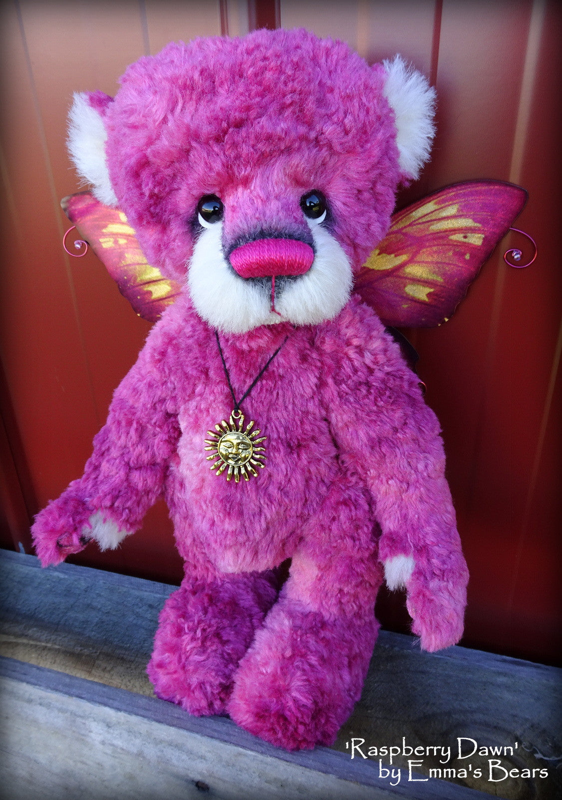 Raspberry Dawn - 13" hand-dyed silk/mohair blend fairy bear by Emmas Bears - OOAK