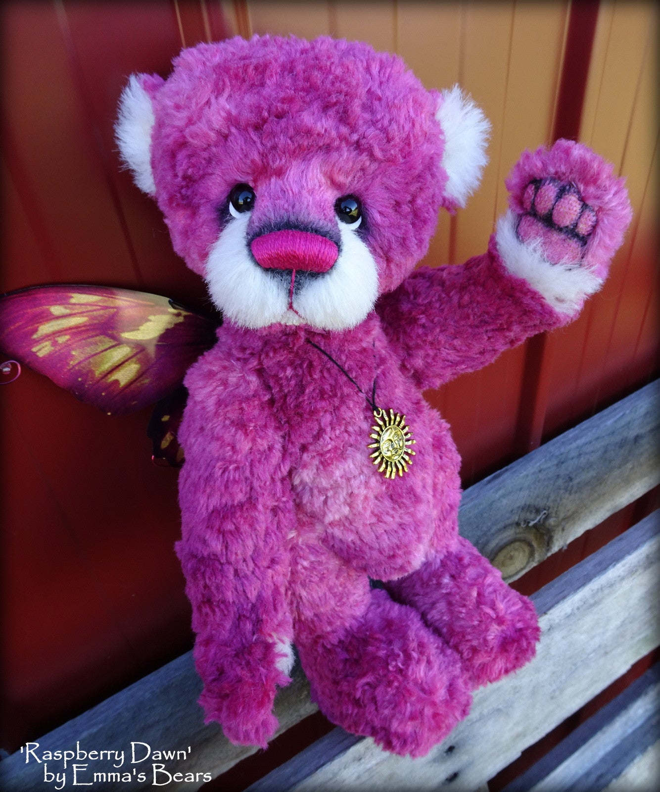 Raspberry Dawn - 13" hand-dyed silk/mohair blend fairy bear by Emmas Bears - OOAK