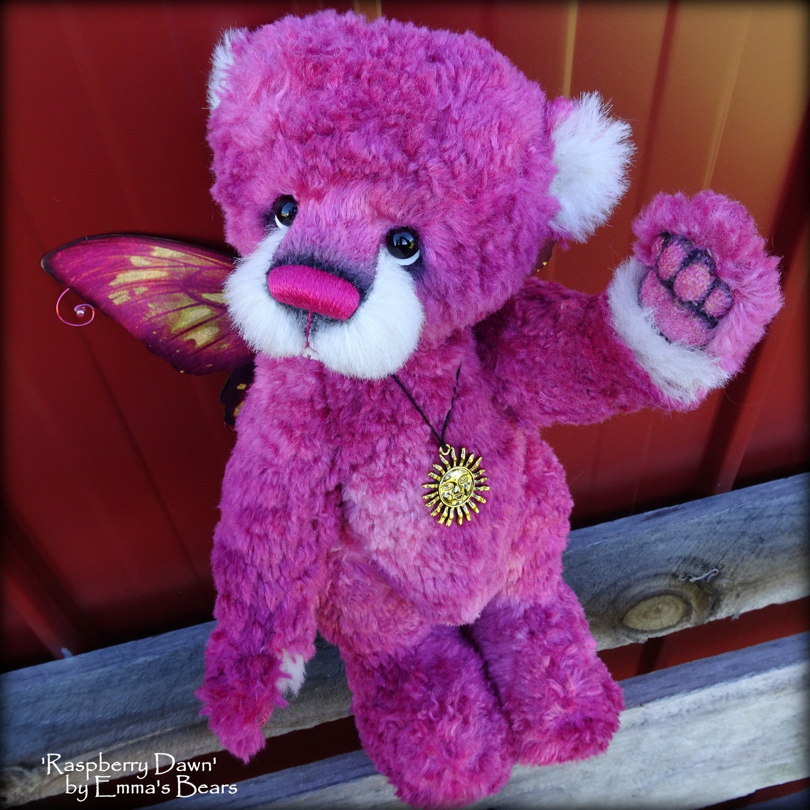 Raspberry Dawn - 13" hand-dyed silk/mohair blend fairy bear by Emmas Bears - OOAK