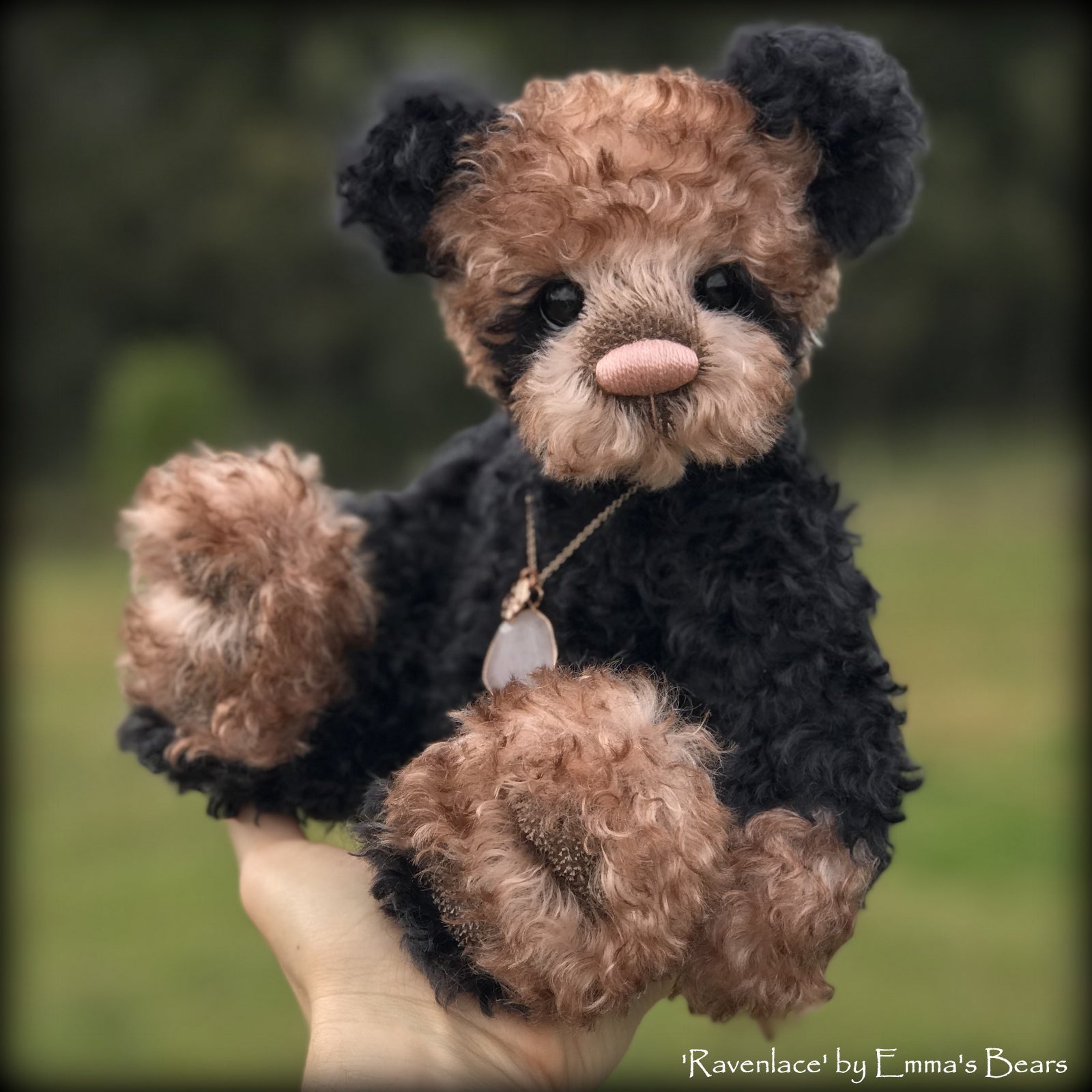 Ravenlace - 12" curly kid mohair Artist Bear by Emma's Bears - OOAK