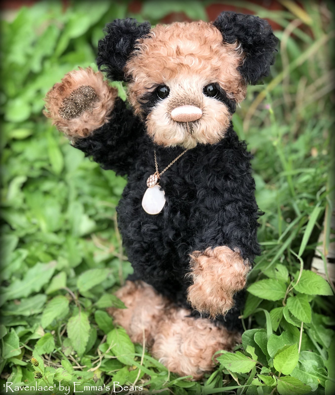 Ravenlace - 12" curly kid mohair Artist Bear by Emma's Bears - OOAK