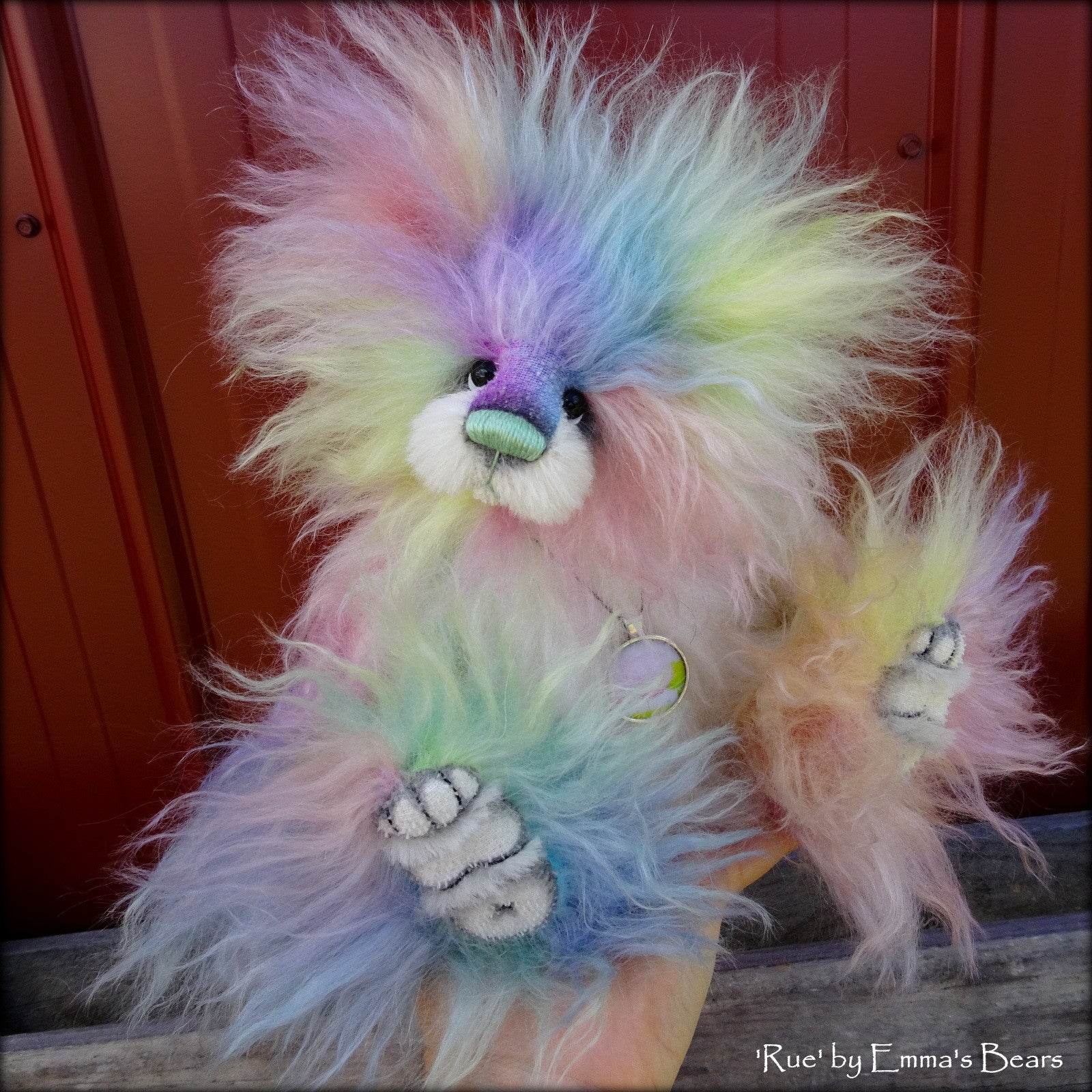 Rue - 11" rainbow long pile mohair bear by Emmas Bears - OOAK