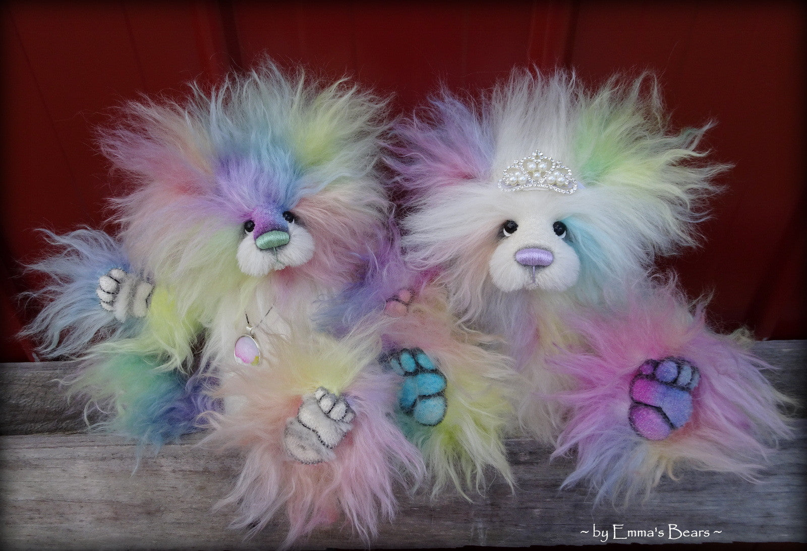 Rue - 11" rainbow long pile mohair bear by Emmas Bears - OOAK