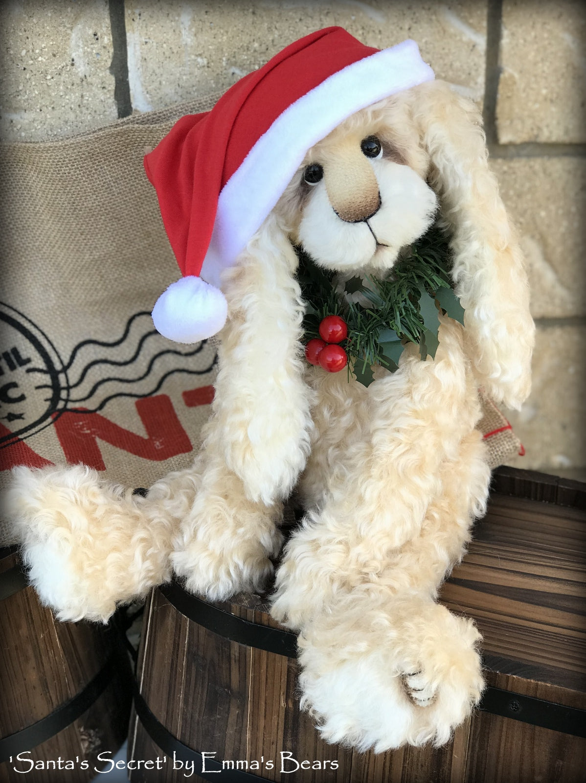 Santa's Secret - 18" lanky mohair Christmas Bunny by Emmas Bears - OOAK