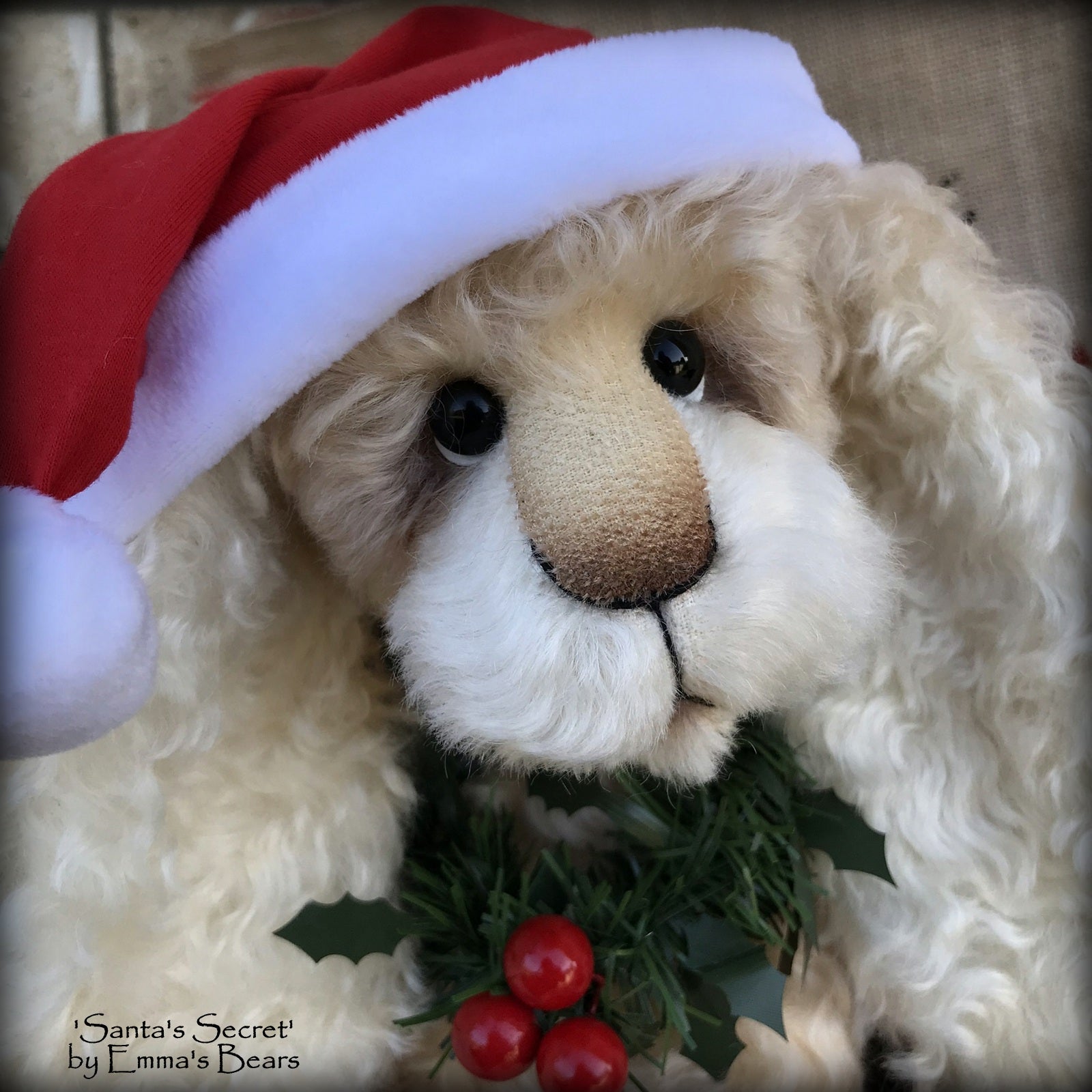 Santa's Secret - 18" lanky mohair Christmas Bunny by Emmas Bears - OOAK