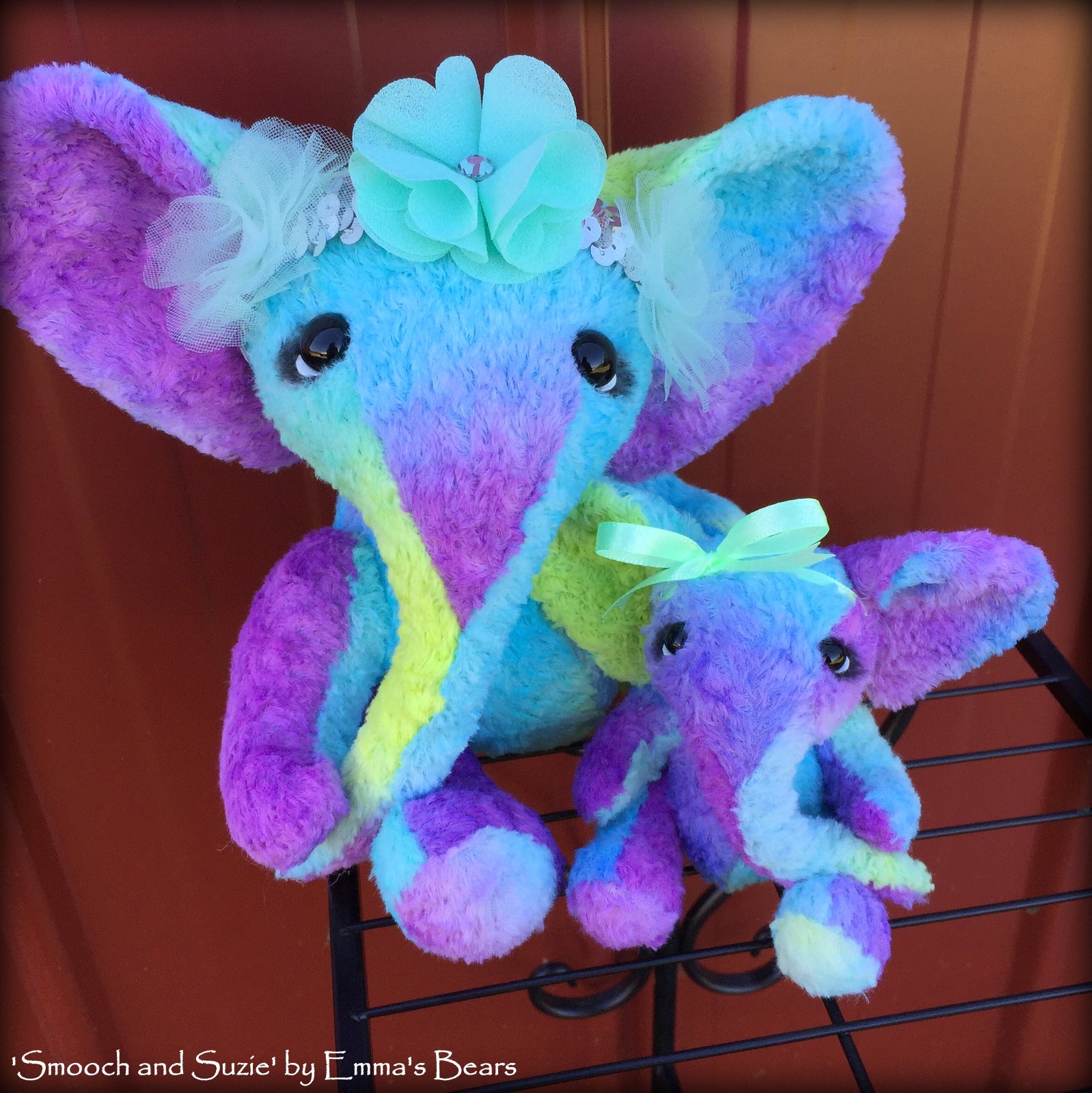 Smooch - 5in Hand-dyed viscose Artist Elephant by Emmas Bears - OOAK