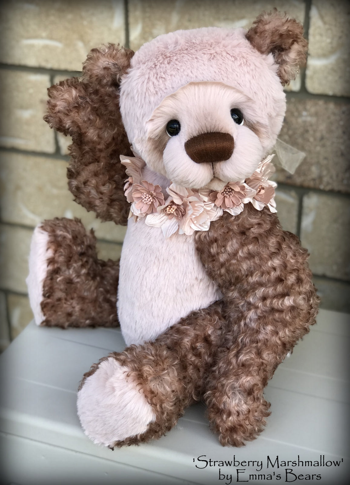 Strawberry Marshmallow - 19" Kid mohair and faux fur bear by Emma's Bears - OOAK