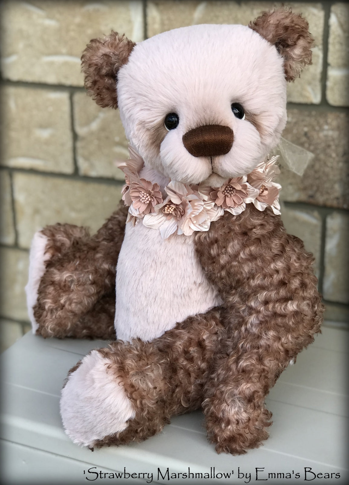 Strawberry Marshmallow - 19" Kid mohair and faux fur bear by Emma's Bears - OOAK