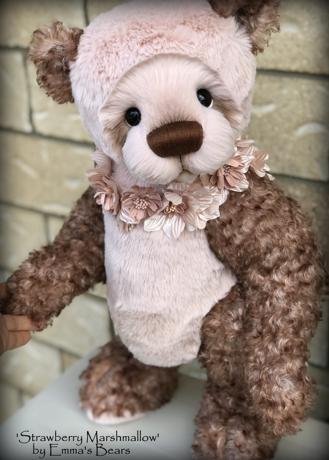 Strawberry Marshmallow - 19" Kid mohair and faux fur bear by Emma's Bears - OOAK