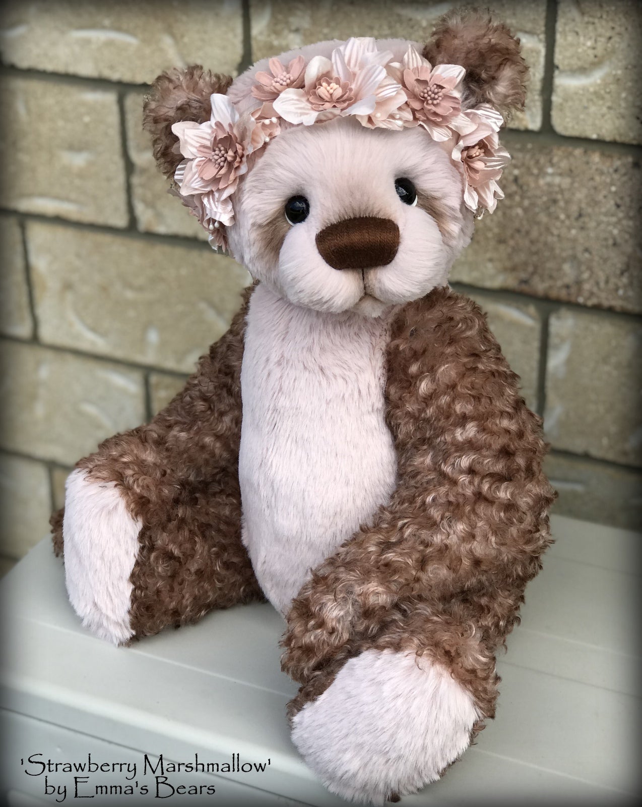 Strawberry Marshmallow - 19" Kid mohair and faux fur bear by Emma's Bears - OOAK