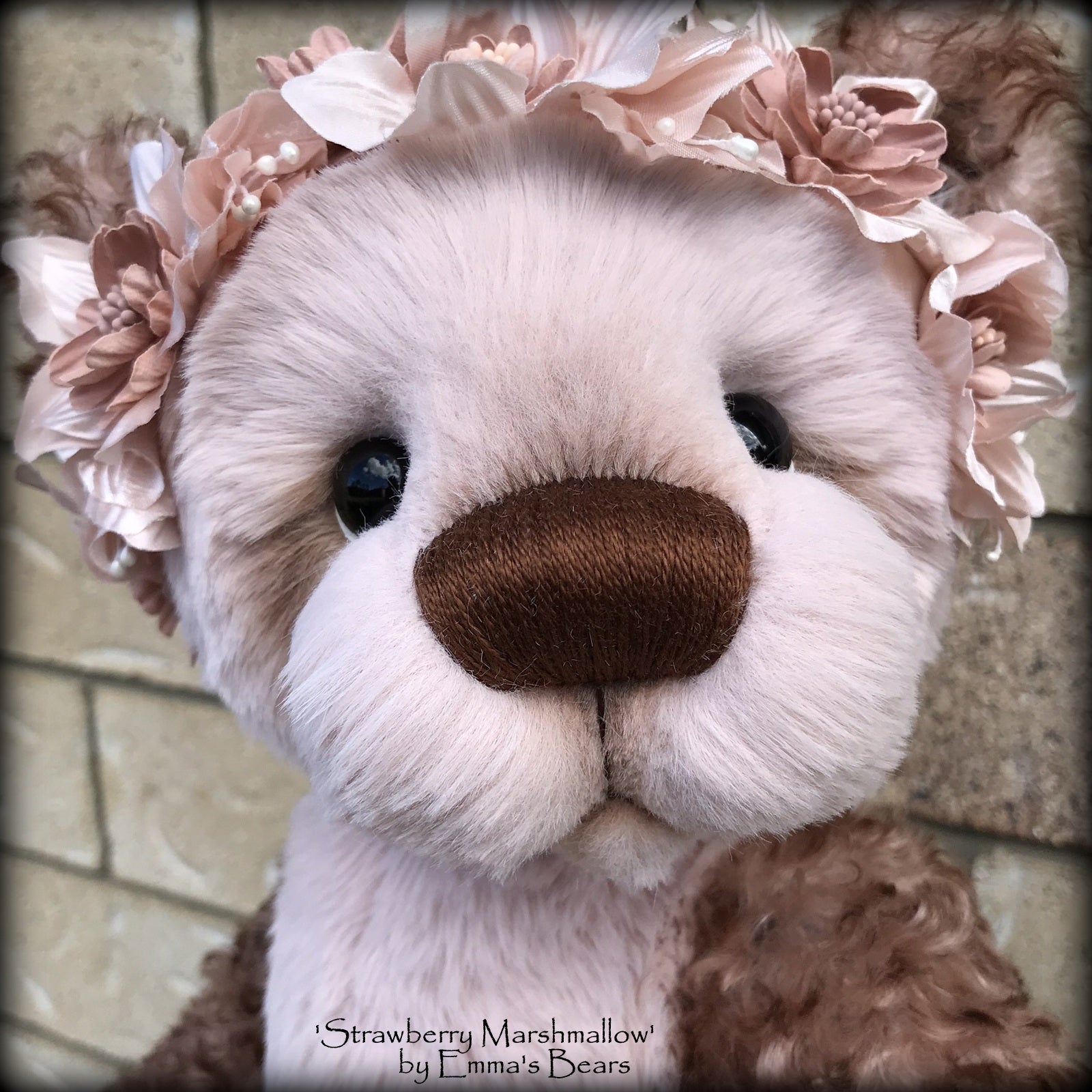 Strawberry Marshmallow - 19" Kid mohair and faux fur bear by Emma's Bears - OOAK